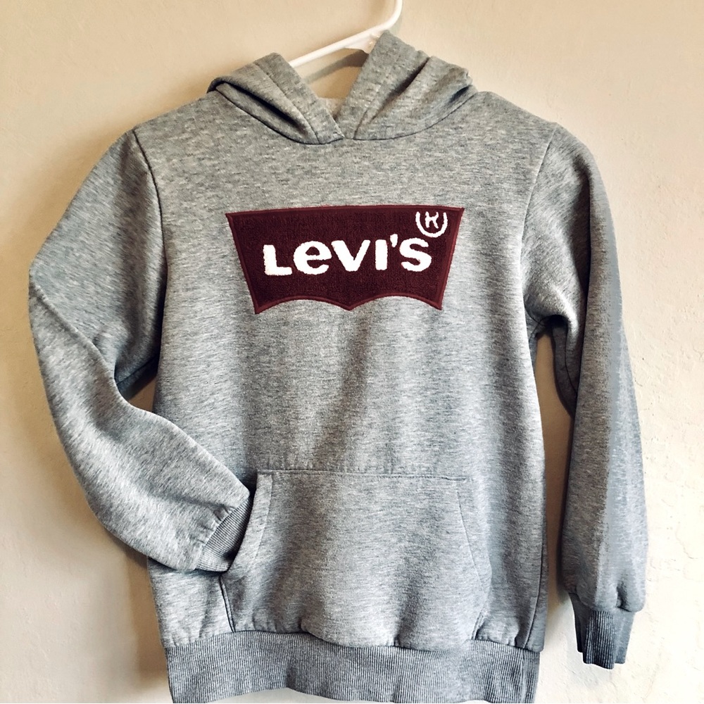 Levi chest logo patch Grey Hoodie little boys Large